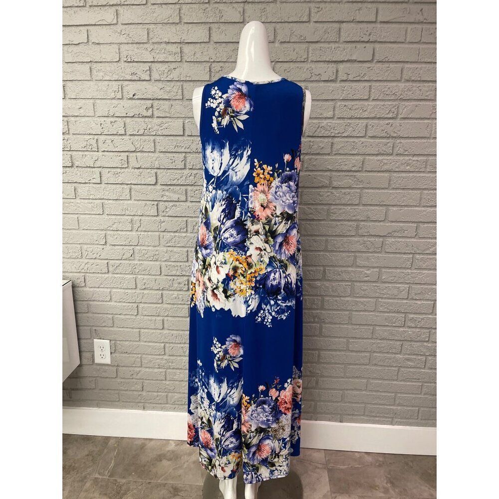 Bellamie Women Blue Floral Hi-Low Sleeveless Dress with Pockets Size S - Picture 4 of 9